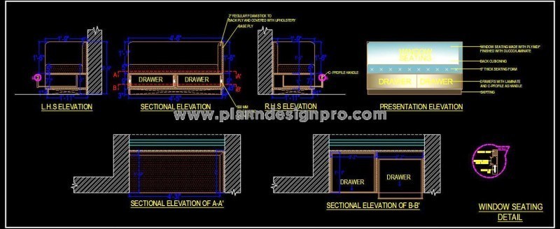 Window Seat-Bench with Storage CAD Drawing