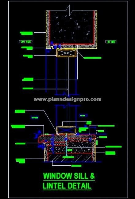 Window Sill & Lintel CAD Detail Design with UPVC Frame