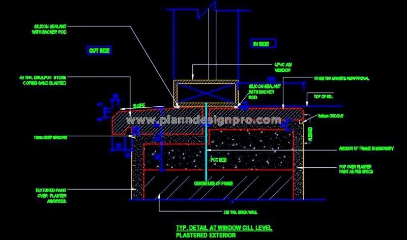 Window Sill Design CAD- UPVC Frame with Stone Sill