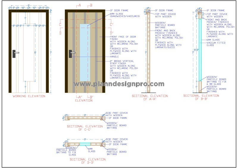 Wood and Glass Door CAD File with Complete Details