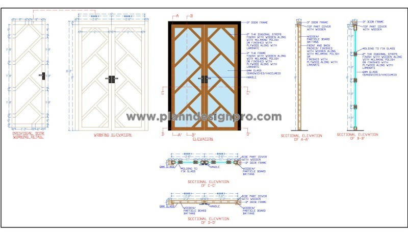 Wood and Glass Double Door DWG Details