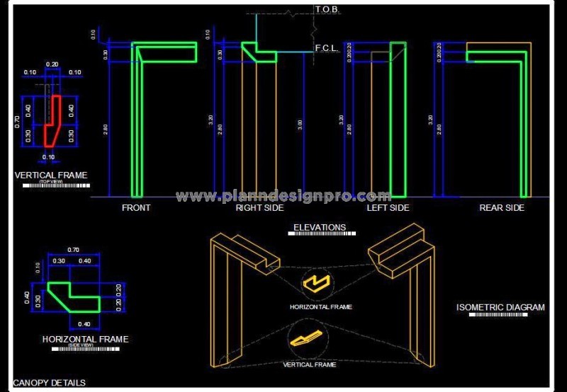 Wooden Canopy Free CAD Block with Isometric Diagram