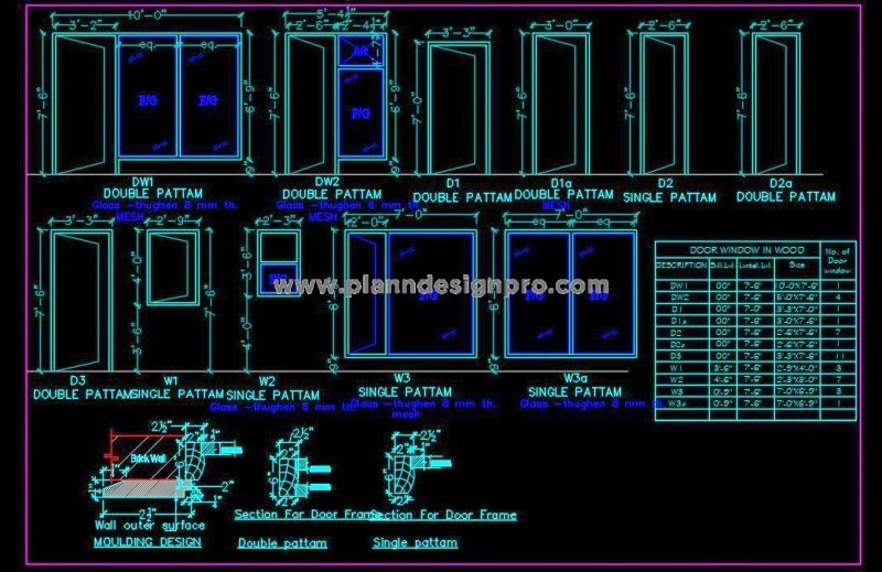 Wooden Door & Window Frame CAD Drawings & Details