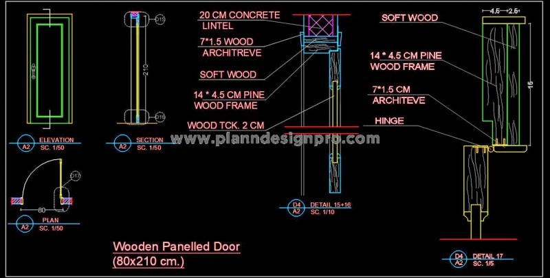 Wooden Door Detail CAD Drawing - Plans, Sections, Specifications