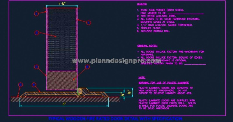 Wooden Fire Rated Door DWG- Section View & Specifications