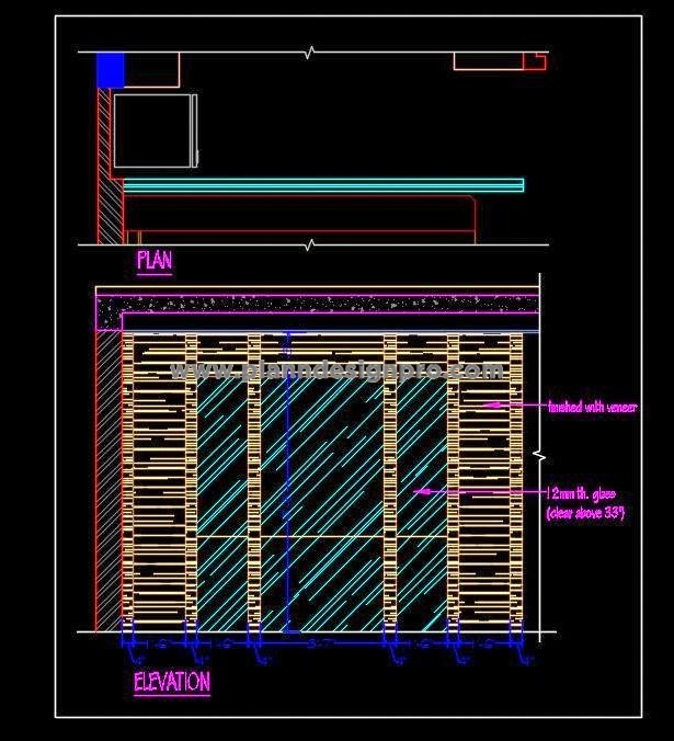 Wooden Partition with Glass and Veneer - Autocad DWG