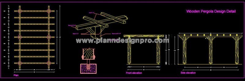Wooden Pergola CAD Drawing- Construction Details and Plans