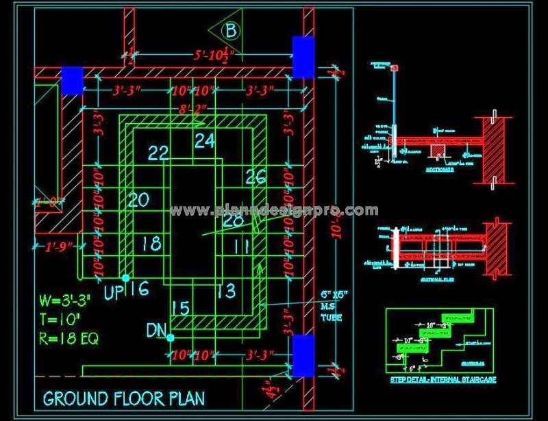 Wooden Staircase Design with MS Support - AutoCAD DWG