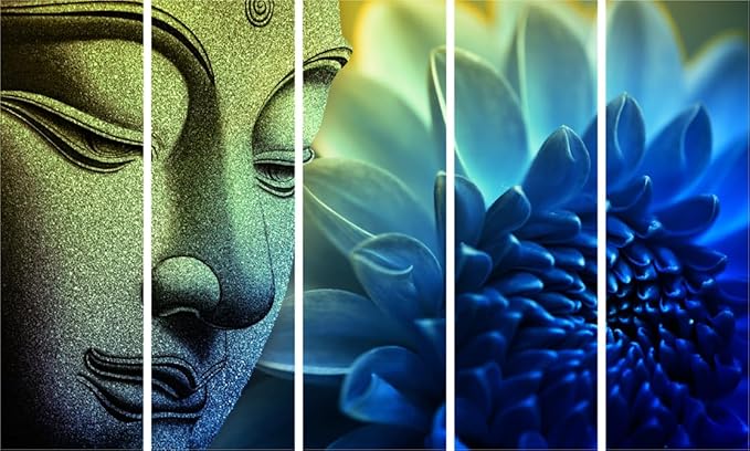 Inephos Multiple Frames Beautiful Buddha Wall Painting for Living Room, Bedroom, Office, Hotels, Drawing Room (150cm X 76cm)