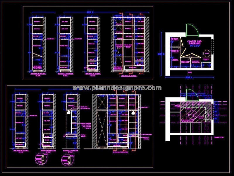 8'x6' Dressing Room with L-Shaped Wardrobe - CAD Drawing