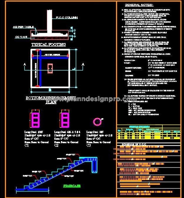 Structural Details Free DWG- Footing, Foundation, Staircase & Column
