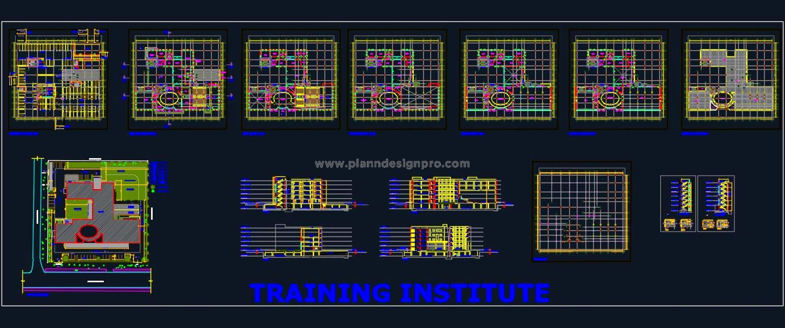 Training Institute CAD- G+4 Design with Basement Parking DWG